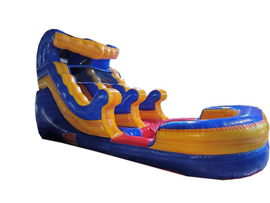 Colorful inflatable water slide on a white background side view