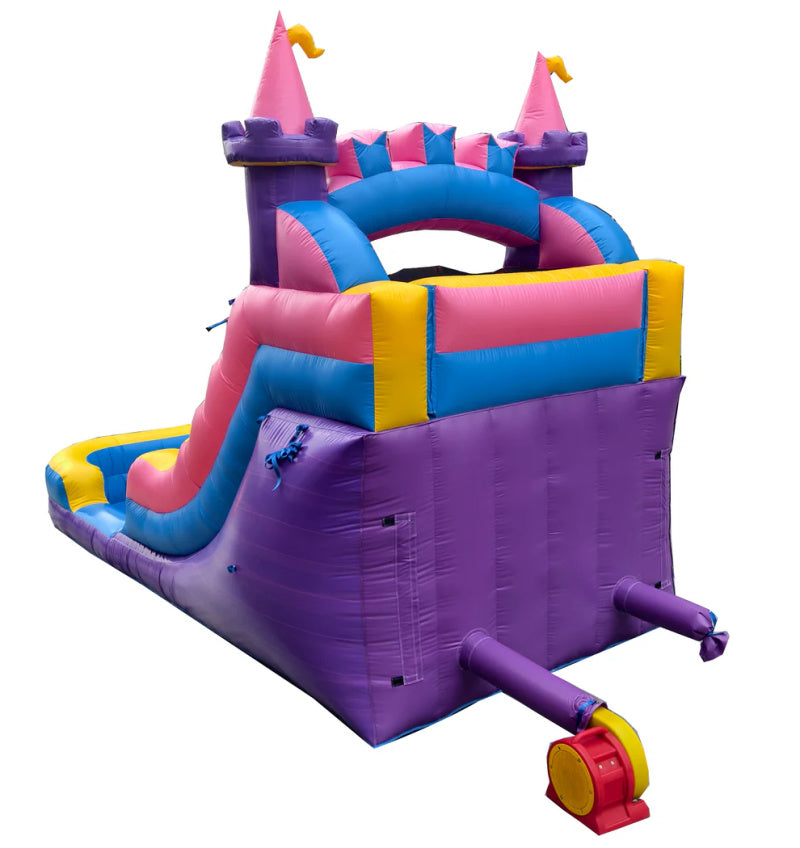 Colorful inflatable castle back view