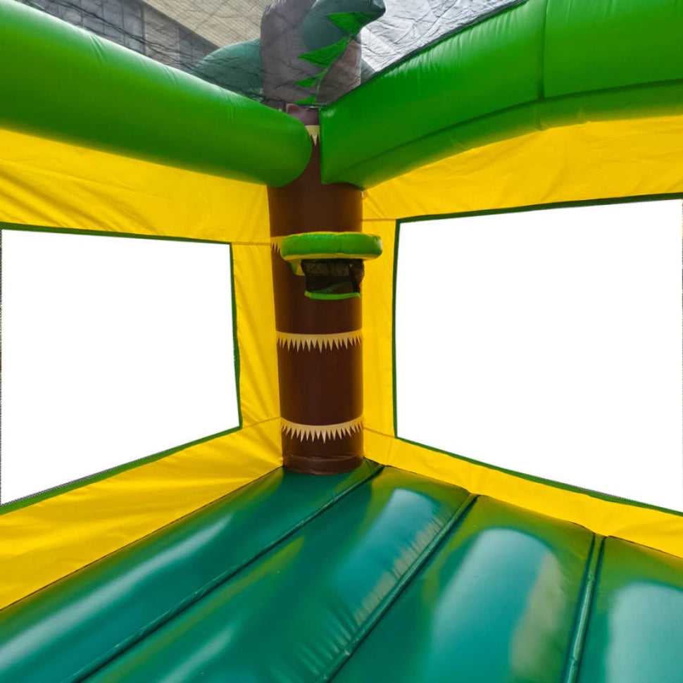 Inside of an inflatable bounce house with yellow and green colors