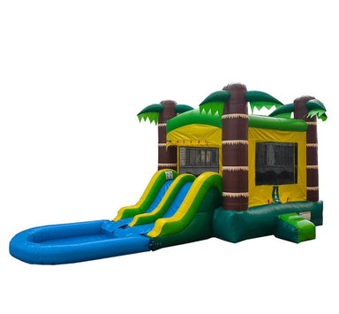 Inflatable water slide with jungle theme on a white background