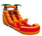 Inflatable water slide with tropical design on a white background